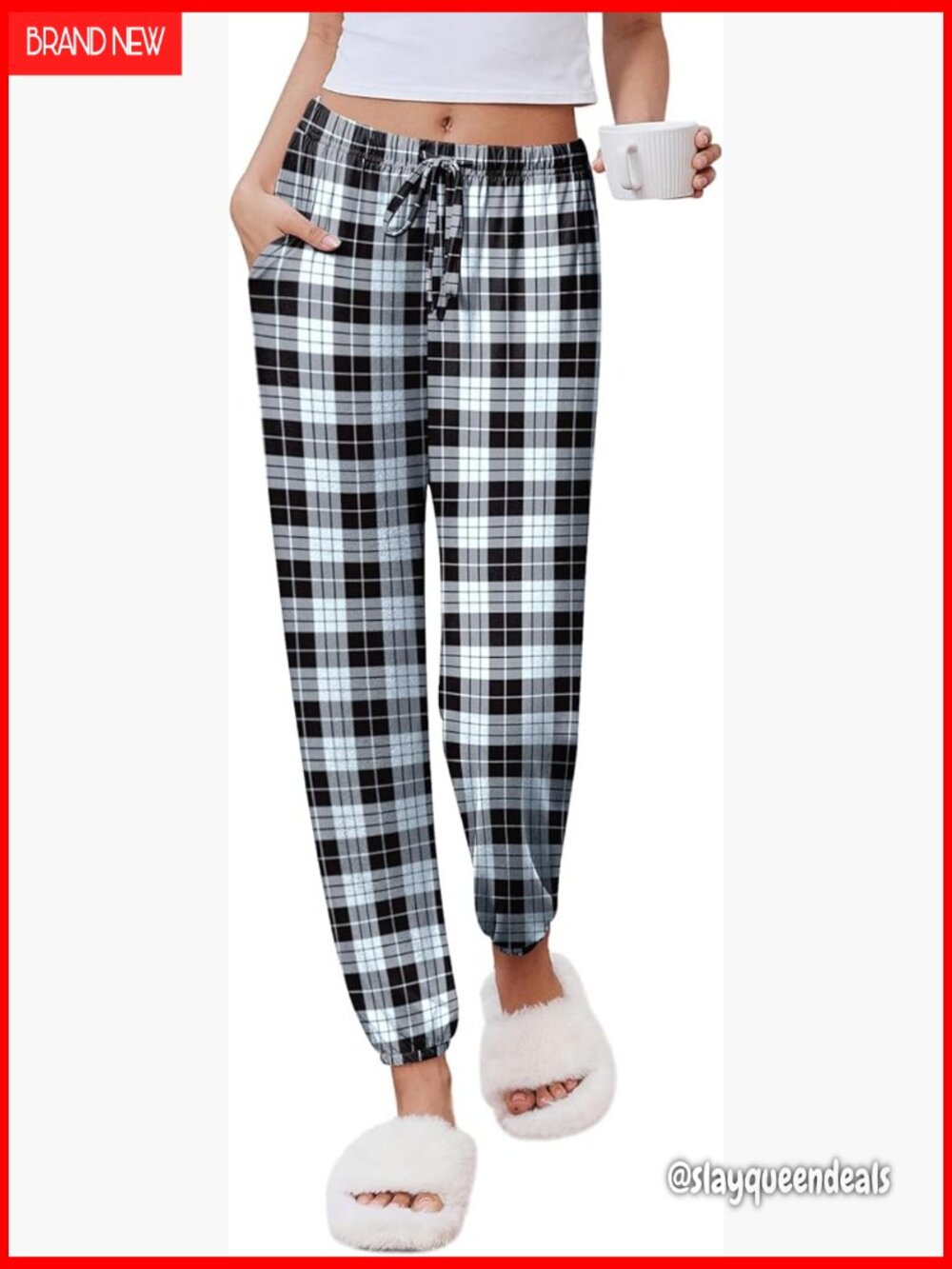 Womens Jogger Pajama Pants Sleep Lounge Bottoms with Pockets